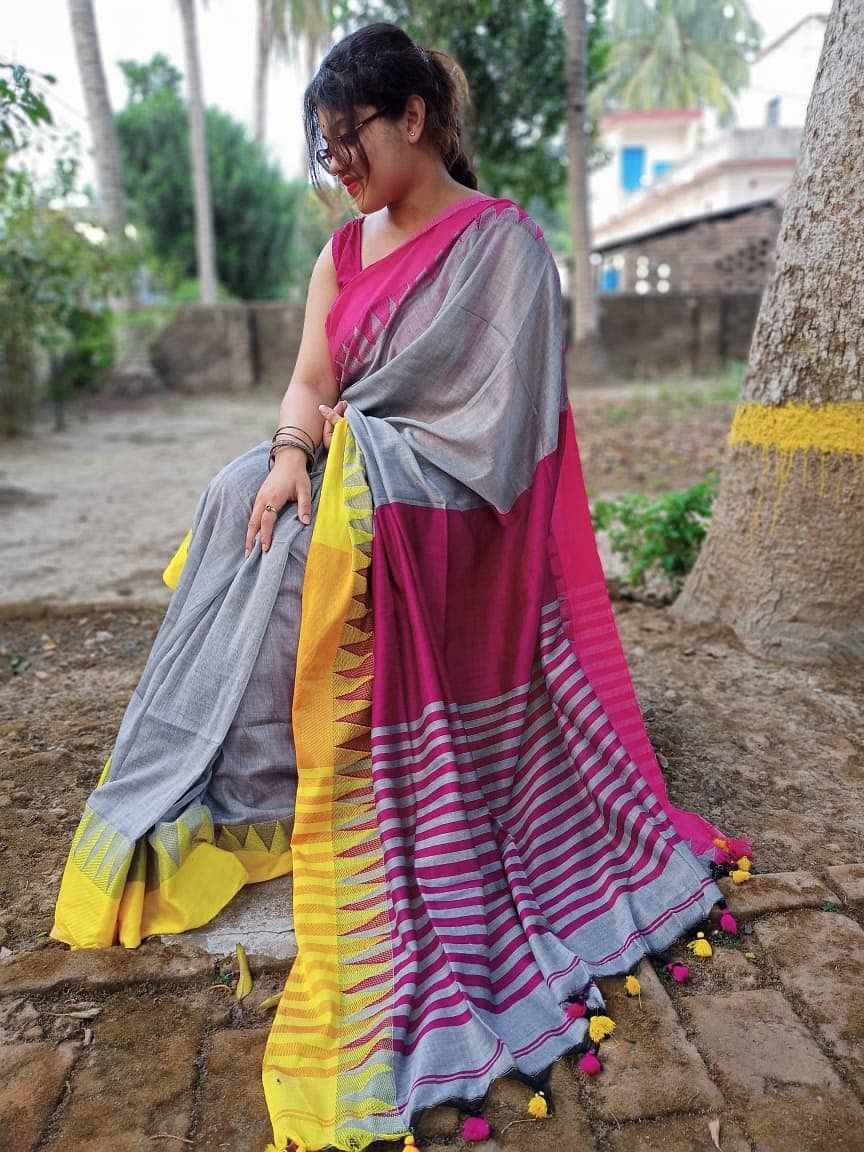 Pure khadi cotton handloom saree with Jacquard weaving temple border design  Awesome quality attached running blouse Price: 750 free… | Instagram